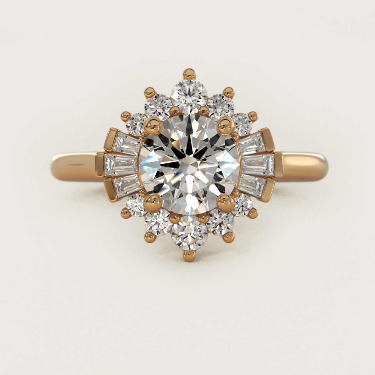 Baguette and Round Ballerina Halo Moissanite Engagement Ring Sterling Silver (2.0 ct.) Main image