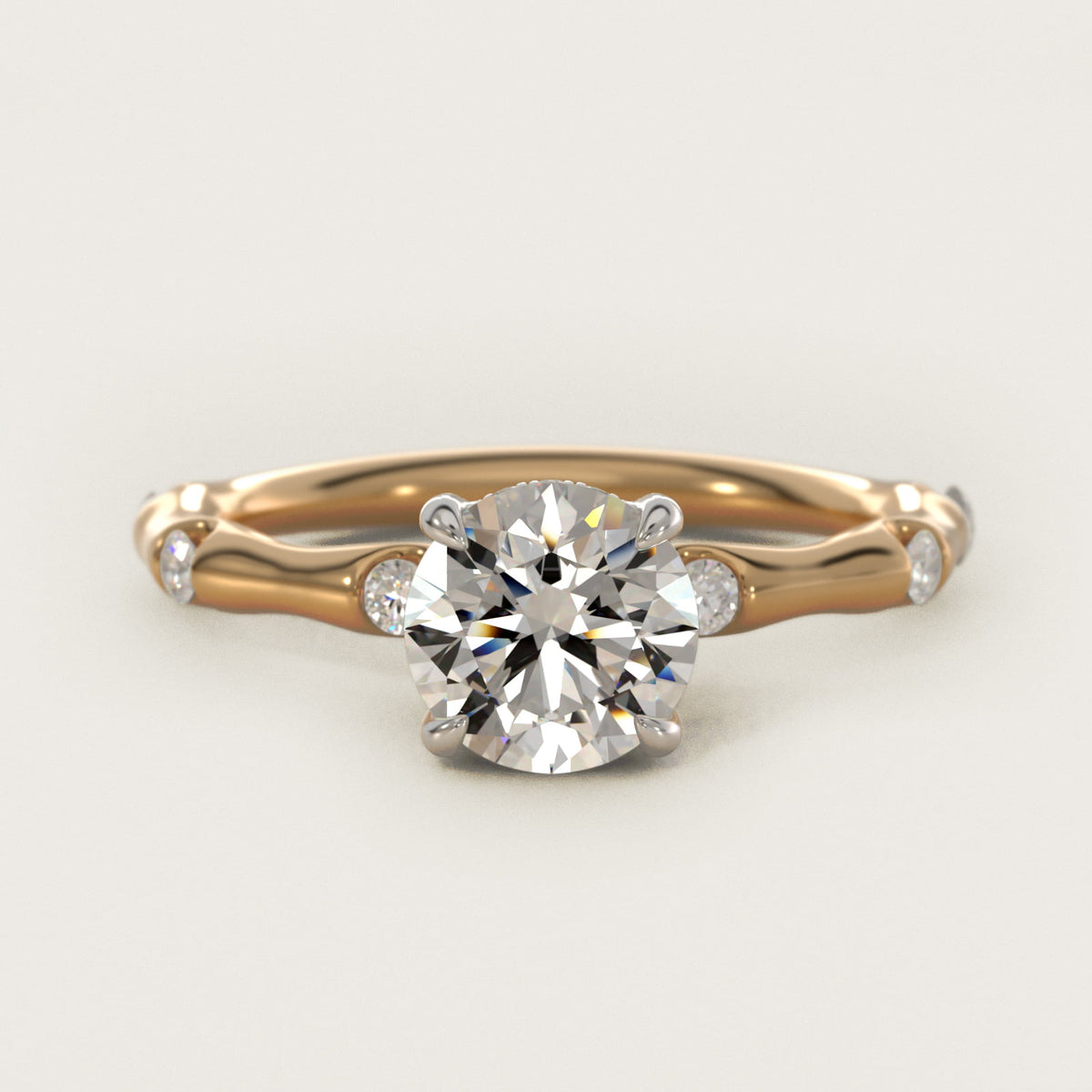 Bamboo Hidden Halo Side Stone Moissanite Engagement Ring Sterling Silver (2.0 ct.) Main image