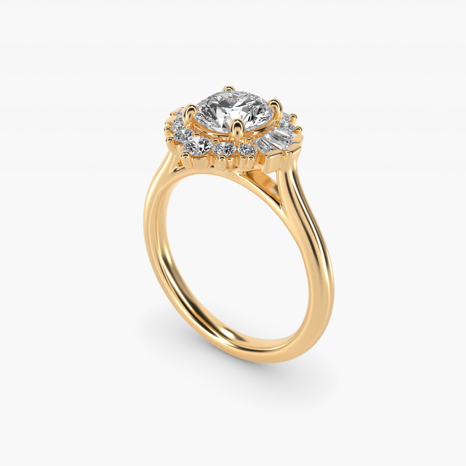 Baguette and Round Ballerina Halo Moissanite Engagement Ring Sterling Silver (2.0 ct.) Secondary image