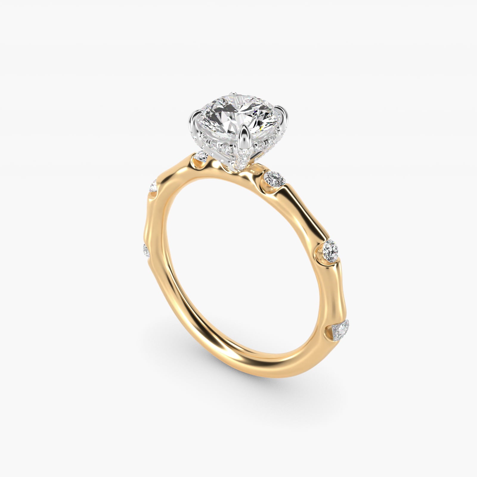 Bamboo Hidden Halo Side Stone Moissanite Engagement Ring Sterling Silver (2.0 ct.) Secondary image