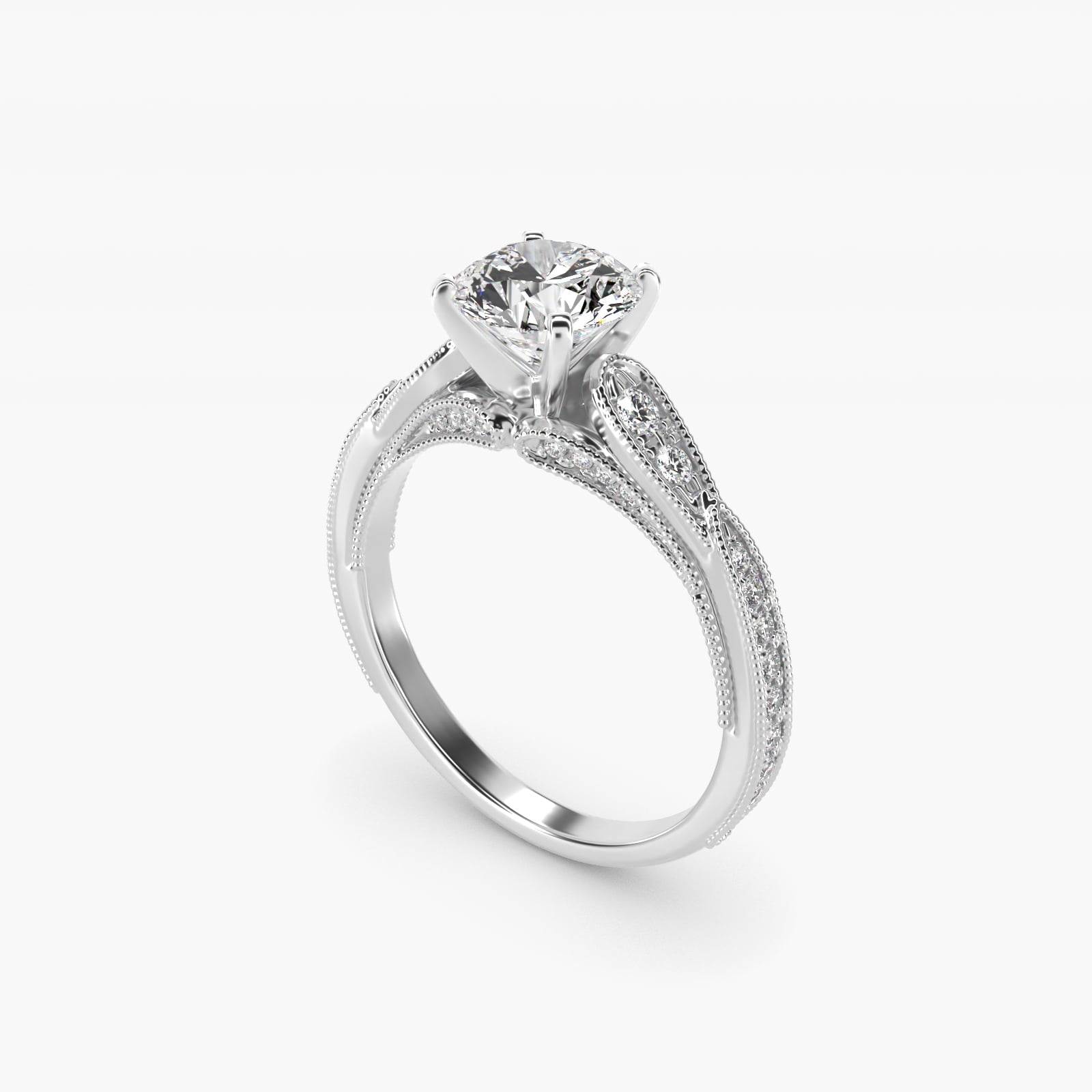 Zac Posen Vintage Milgrain Scalloped Moissanite Engagement Ring Sterling Silver (2.0 ct., 1/3 ct. tw.) Secondary image