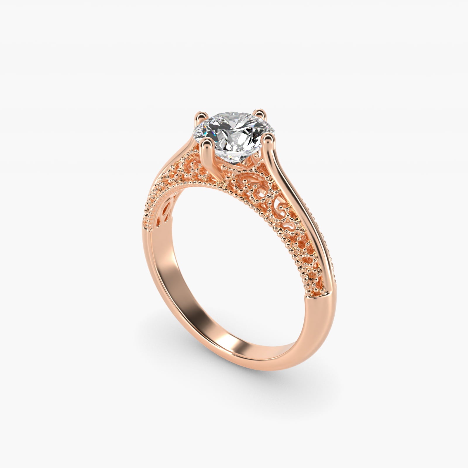 Beaded Filigree Cathedral Kite Set Vintage Style Moissanite Engagement Ring Sterling Silver (2.0 ct.) Secondary image