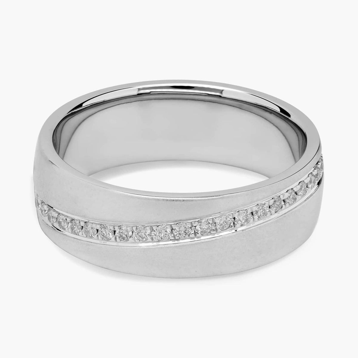 Sterling Silver (7.00mm) Round Cut Moissanite Men's Wedding Ring Diagonal Line (3/8 ct. tw.) Main image