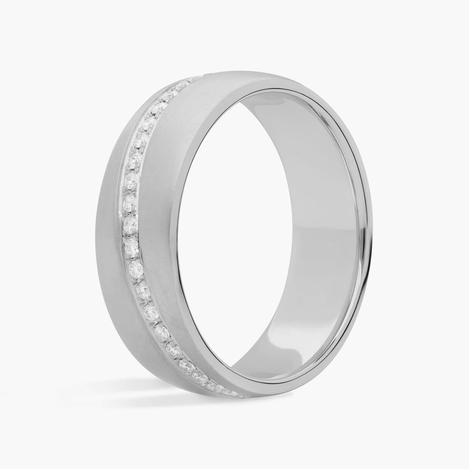 Sterling Silver (7.00mm) Round Cut Moissanite Men's Wedding Ring Diagonal Line (3/8 ct. tw.) Secondary image