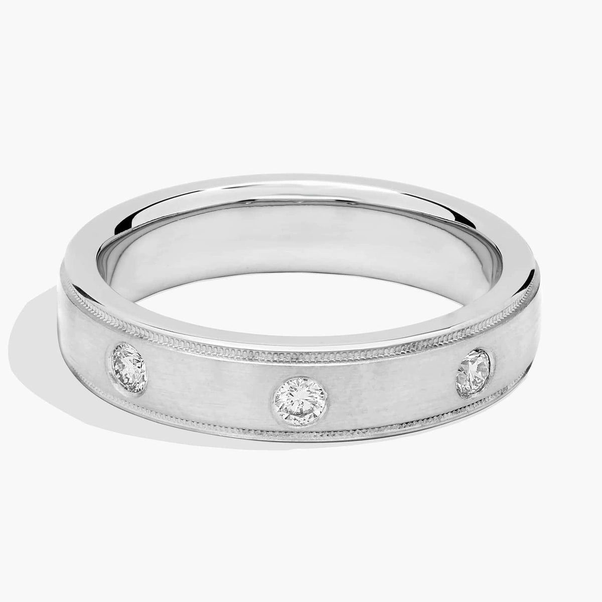 Sterling Silver (5.00mm) Round Cut Moissanite Men's Wedding Ring Milgrain Burnished (1/5 ct. tw.) Main image