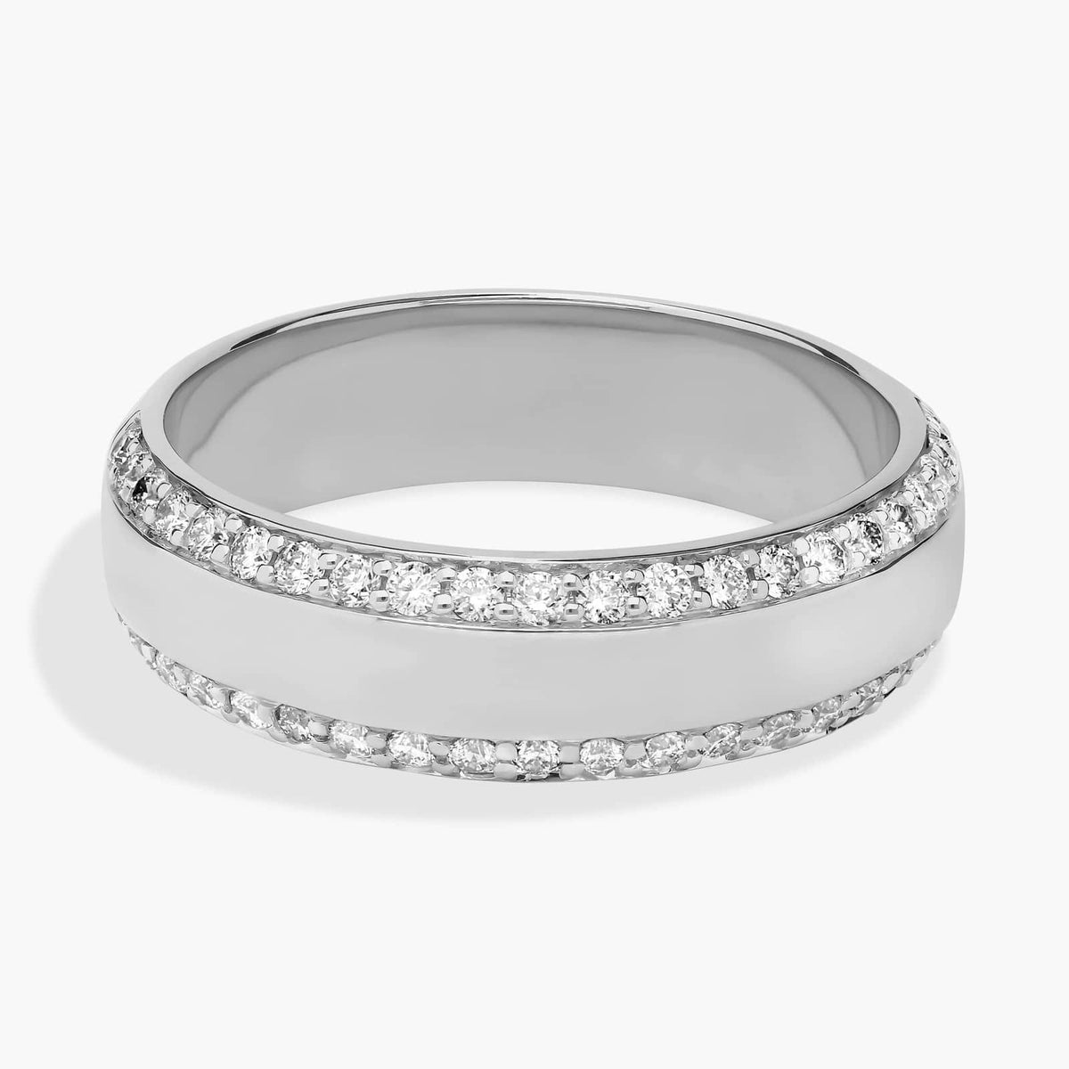 Sterling Silver (6.50mm) Round Cut Moissanite Men's Wedding Ring Beveled Edge (1/2 ct. tw.) Main image