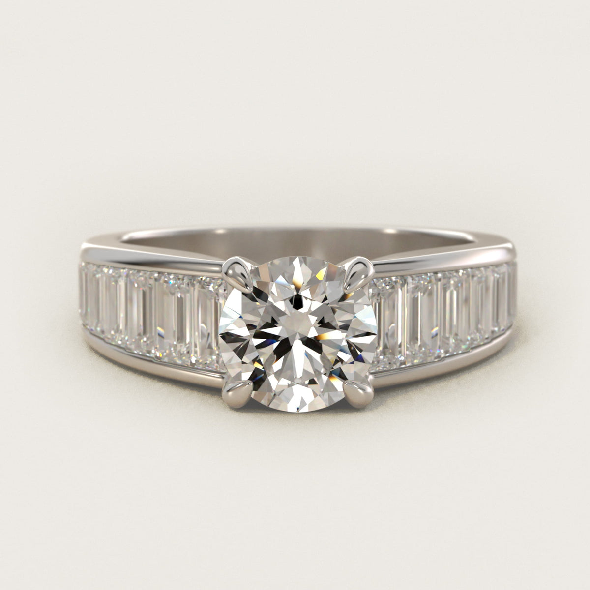 Baguette Channel Side Stone Moissanite Engagement Ring Sterling Silver (2.0 ct.) Main image