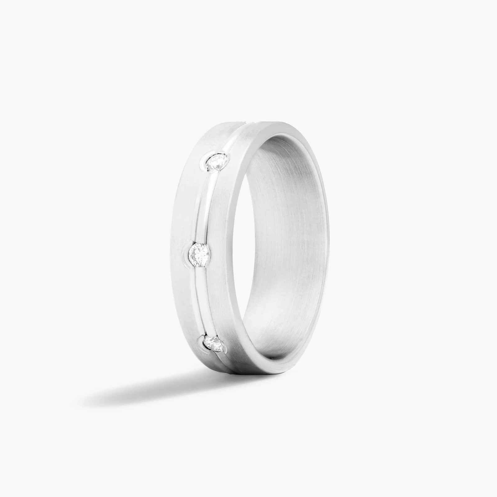 Sterling Silver (6.00mm) Round Cut Moissanite Men's Wedding Ring Etched Bezel (1/3 ct. tw.) Secondary image
