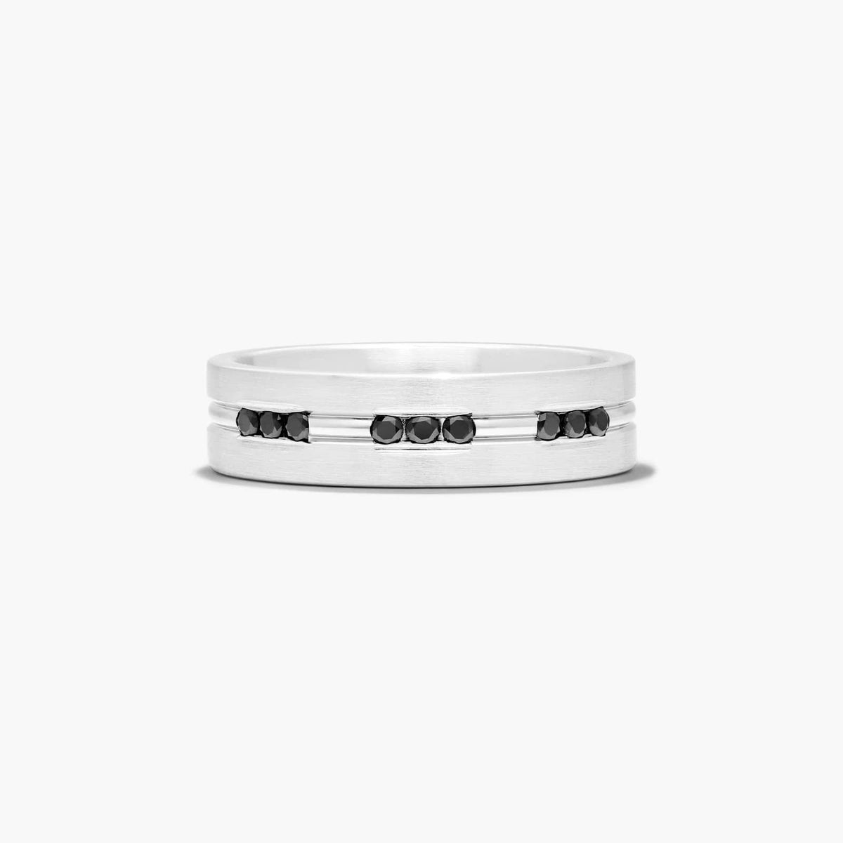Sterling Silver (6.00mm) Round Cut Moissanite Men's Wedding Ring Black Moissanite Satin Trim (1/5 ct. tw.) Main image