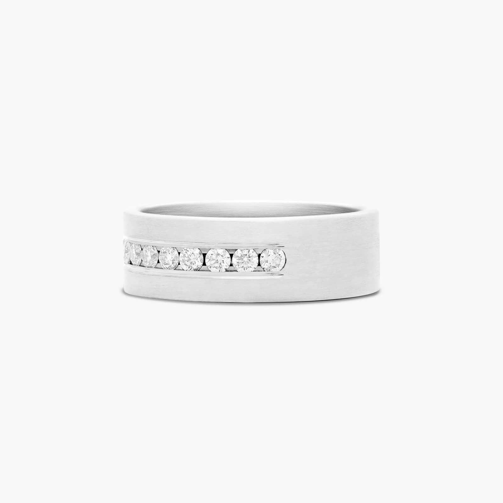 Sterling Silver (8.00mm) Round Cut Moissanite Men's Wedding Ring Satin Finish Channel Set (1 ct. tw.) Secondary image