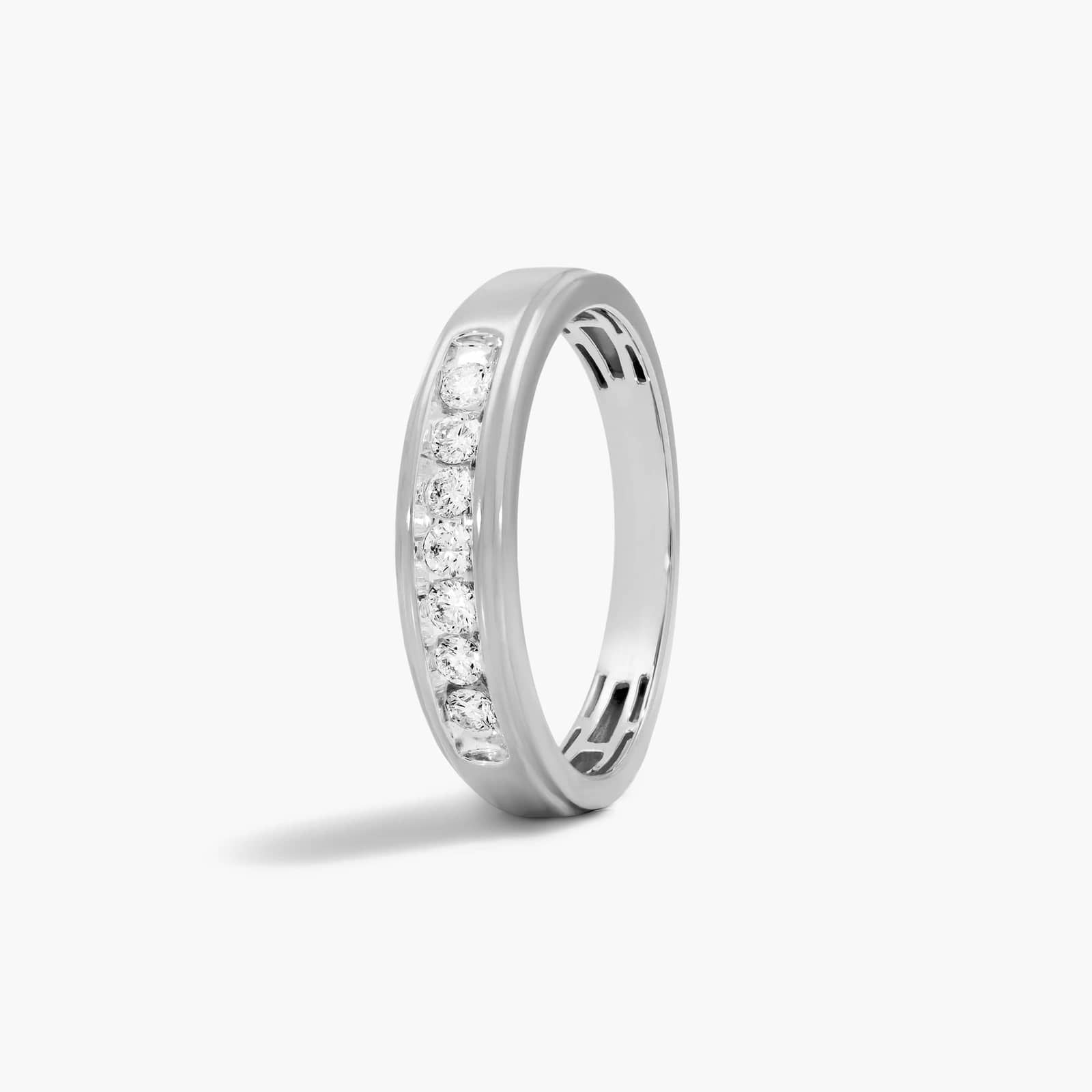 Sterling Silver (5.50mm) Round Cut Moissanite Men's Wedding Ring Slender Channel (1/3 ct. tw.) Secondary image