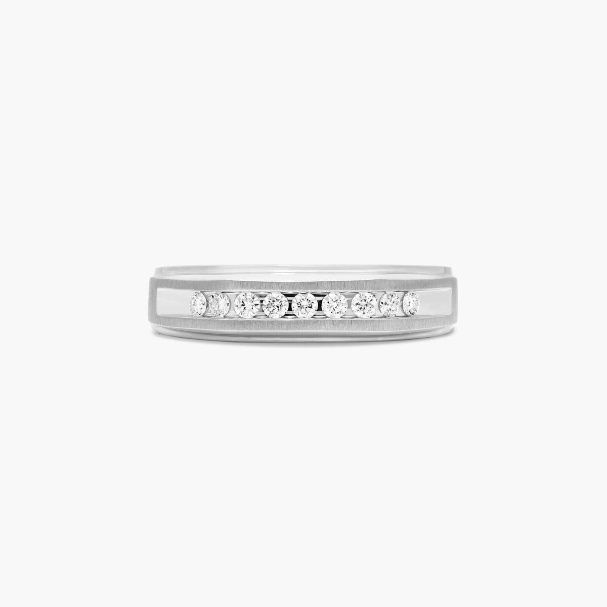 Sterling Silver (6.50mm) Round Cut Moissanite Men's Wedding Ring Geometric Channel (1/4 ct. tw.) Main image