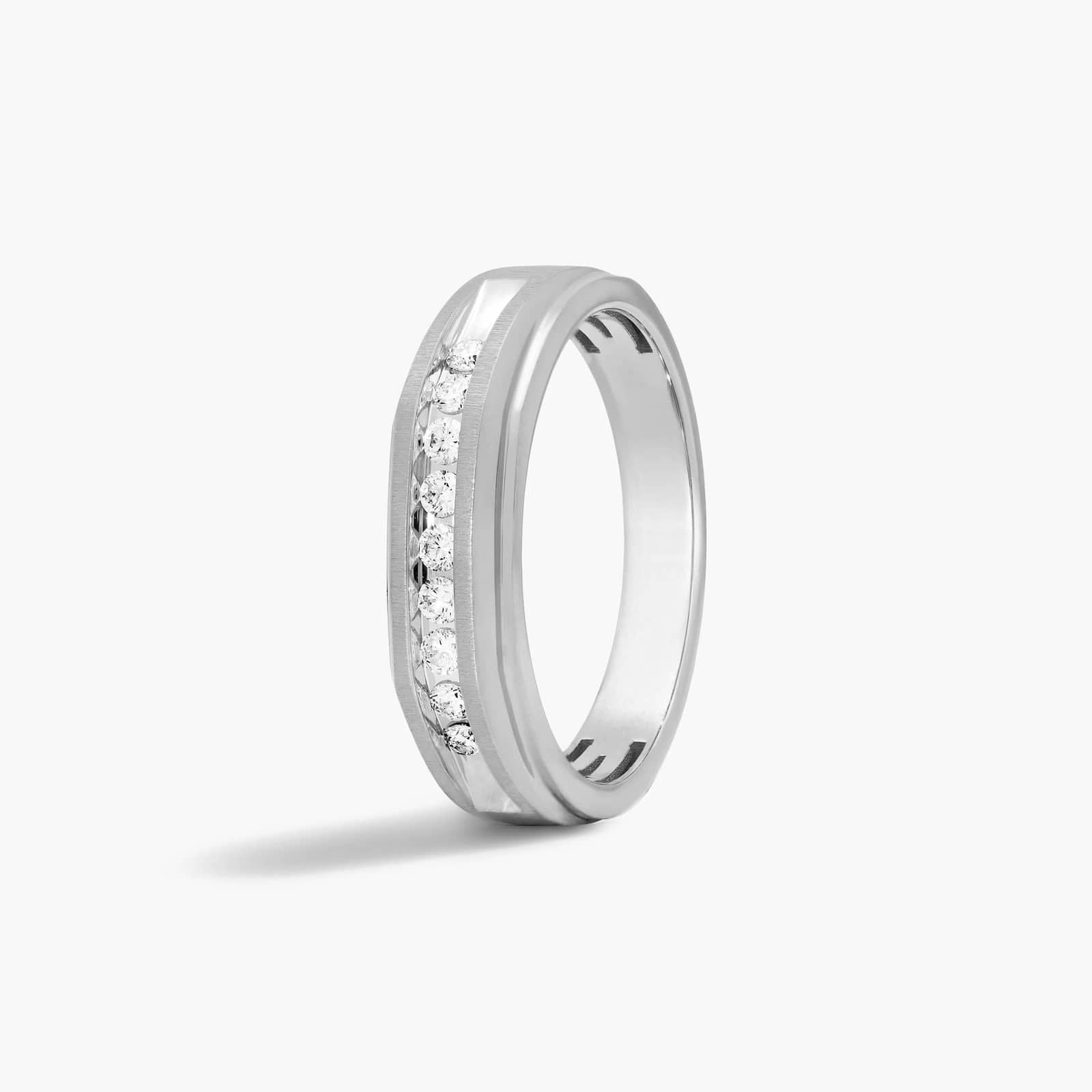 Sterling Silver (6.50mm) Round Cut Moissanite Men's Wedding Ring Geometric Channel (1/4 ct. tw.) Secondary image