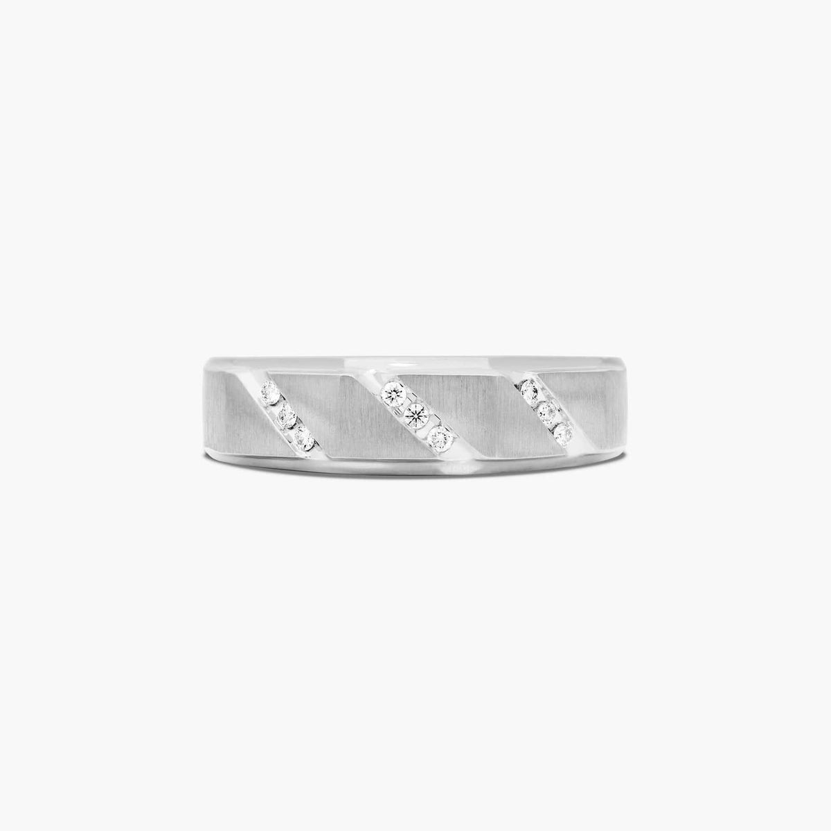 Sterling Silver (6.50mm) Round Cut Moissanite Men's Wedding Ring Satin Oblique Channel (1/10 ct. tw.) Main image