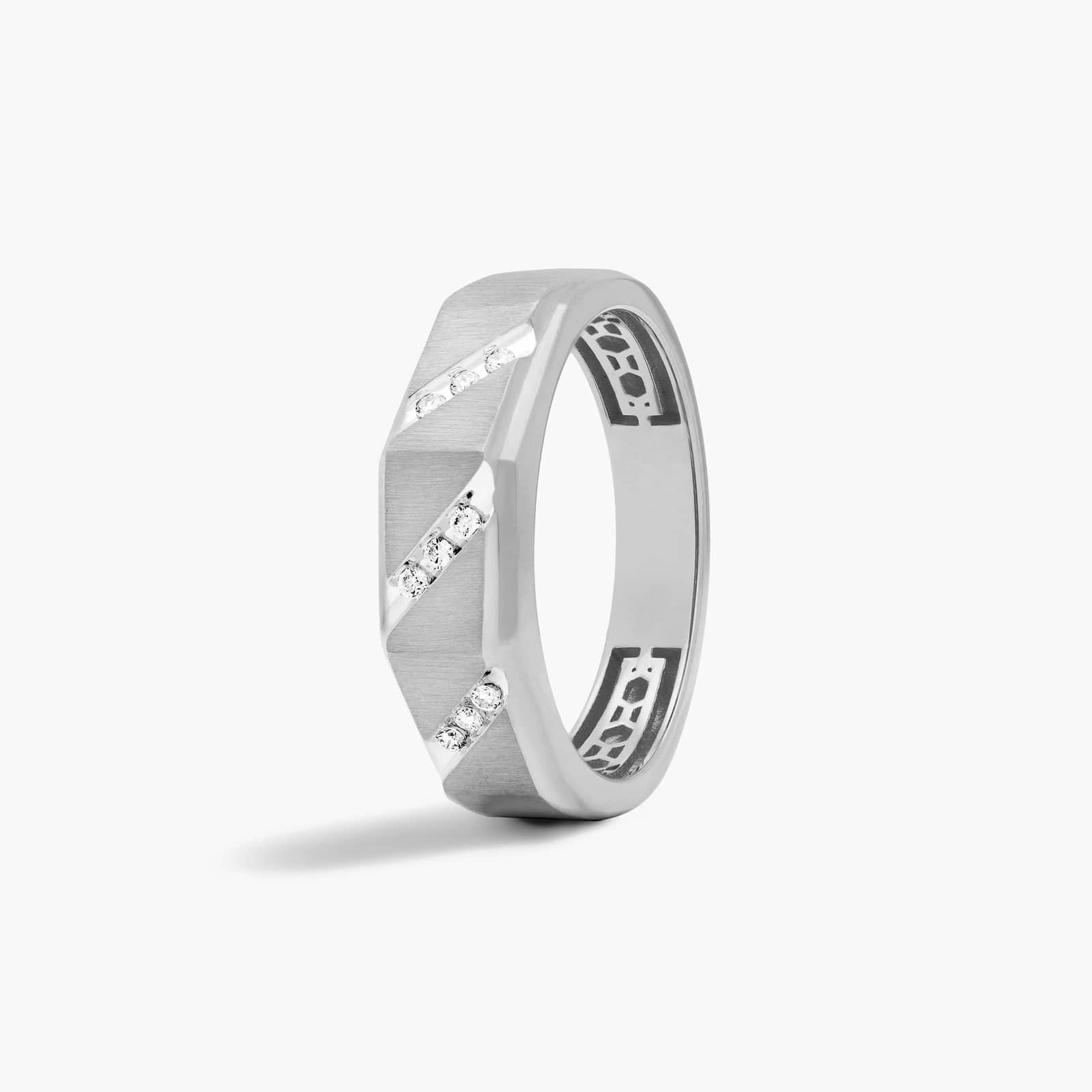 Sterling Silver (6.50mm) Round Cut Moissanite Men's Wedding Ring Satin Oblique Channel (1/10 ct. tw.) Secondary image