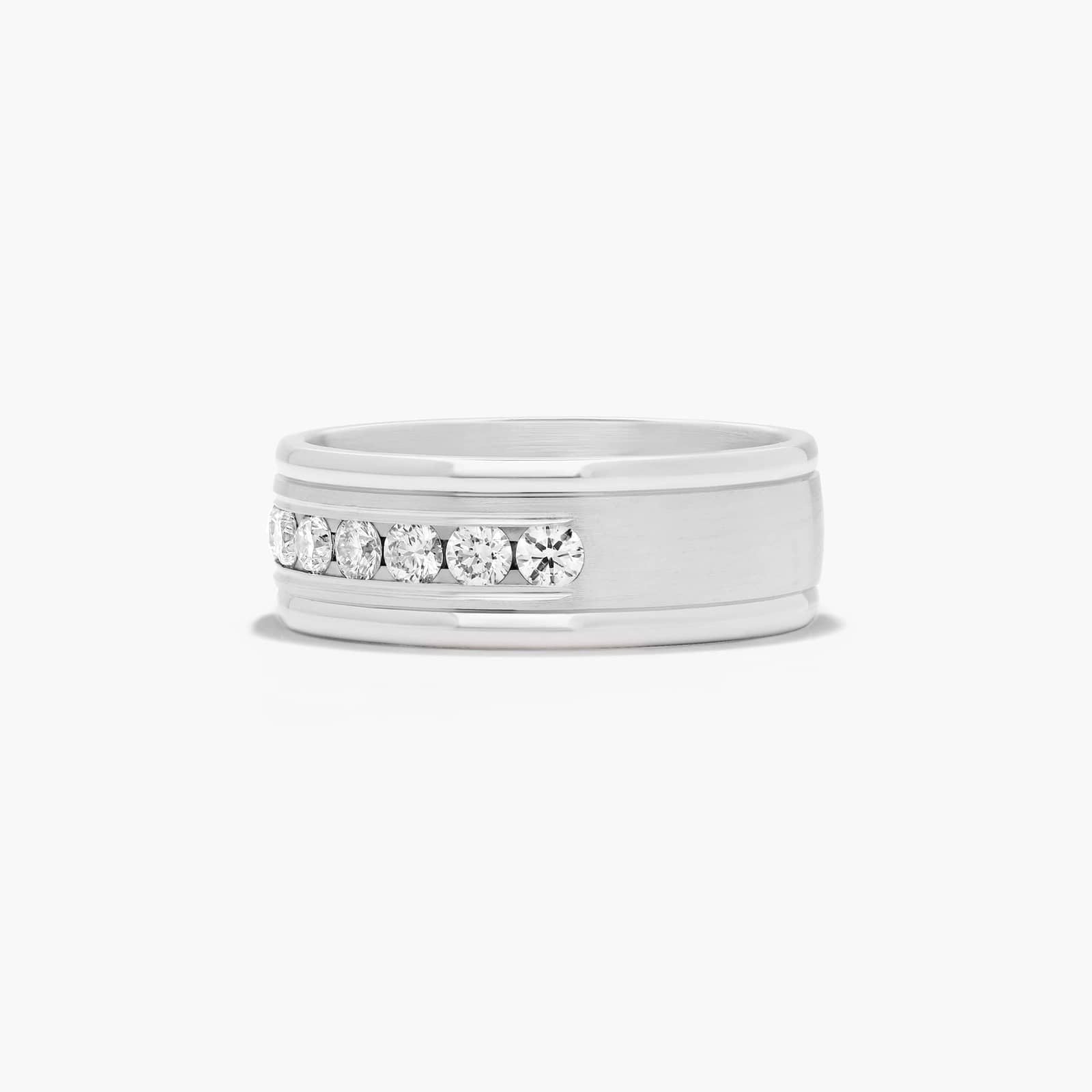 Sterling Silver (8.00mm) Round Cut Moissanite Men's Wedding Ring Comfort Fit Channel Set (1 ct. tw.) Secondary image
