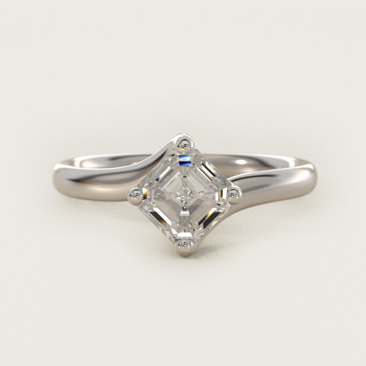 Sterling Silver Asscher Cut Moissanite Engagement Ring Bypass Solitaire (2.0 ct.) Main image