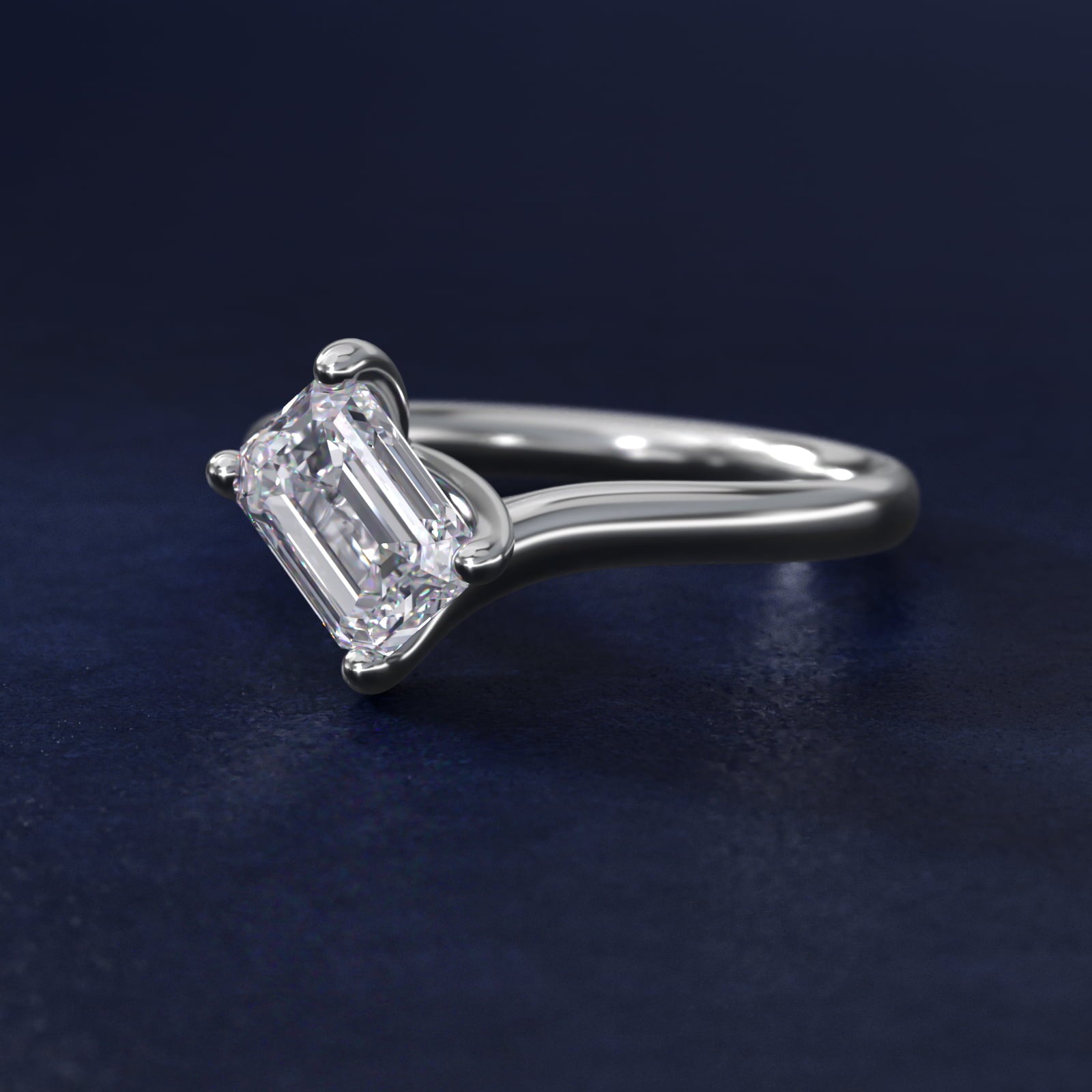 Sterling Silver Emerald Cut Moissanite Engagement Ring Bypass Solitaire (2.0 ct.) Secondary image