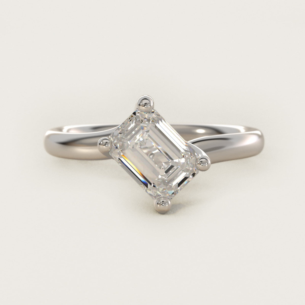 Sterling Silver Emerald Cut Moissanite Engagement Ring Bypass Solitaire (2.0 ct.) Main image