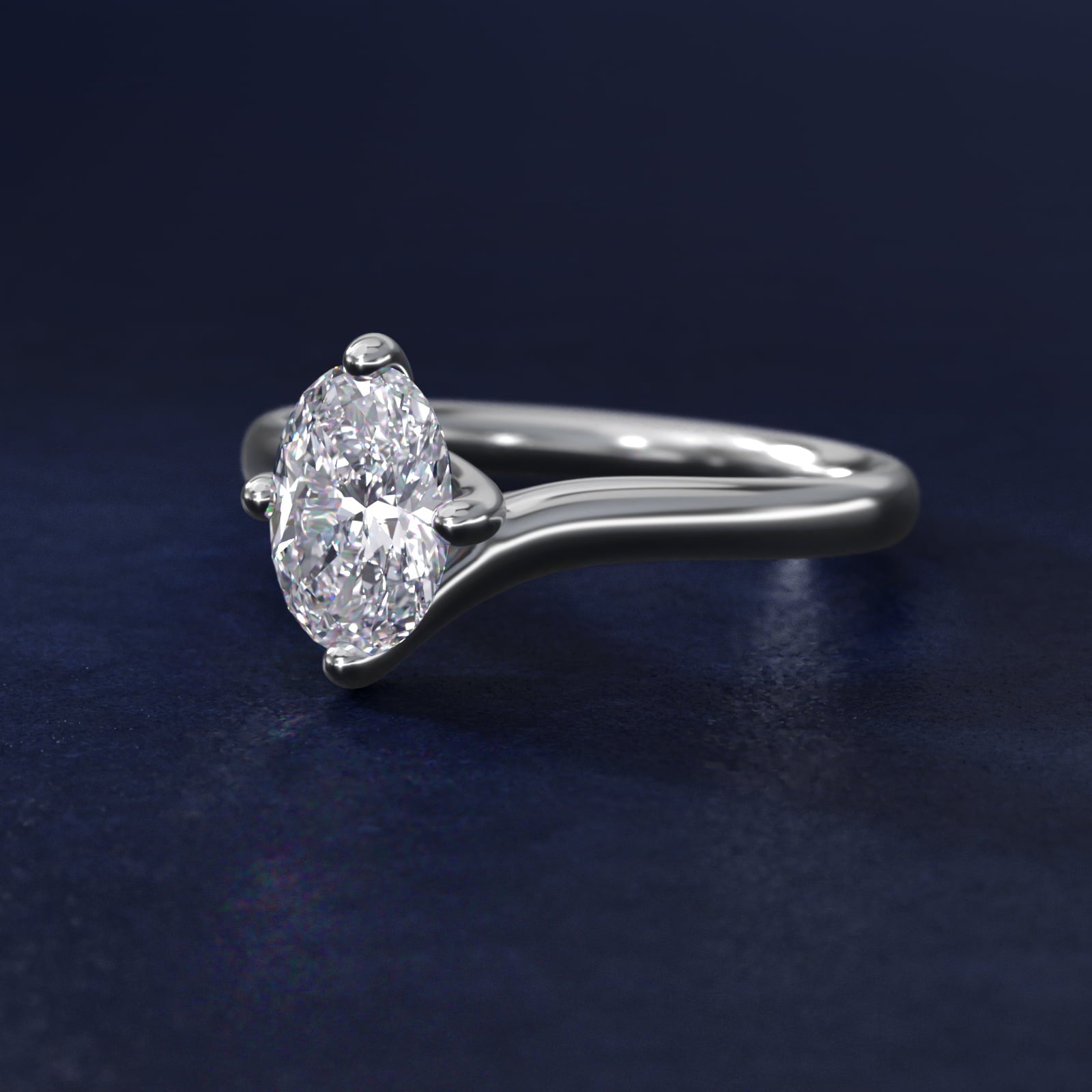 Sterling Silver Oval Cut Moissanite Engagement Ring Bypass Solitaire (2.0 ct.) Secondary image