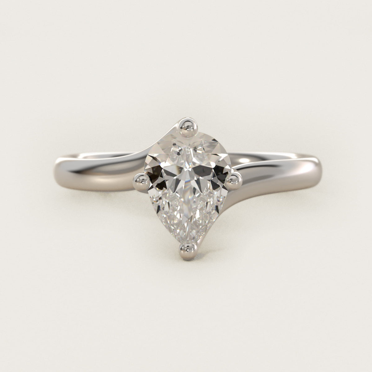 Sterling Silver Pear Cut Moissanite Engagement Ring Bypass Solitaire (2.0 ct.) Main image