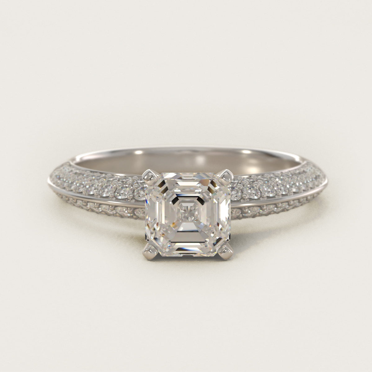 Sterling Silver Asscher Cut Moissanite Engagement Ring Knife Edge Micropavé Side Stone (2.0 ct., 1/3 ct. tw.) Main image