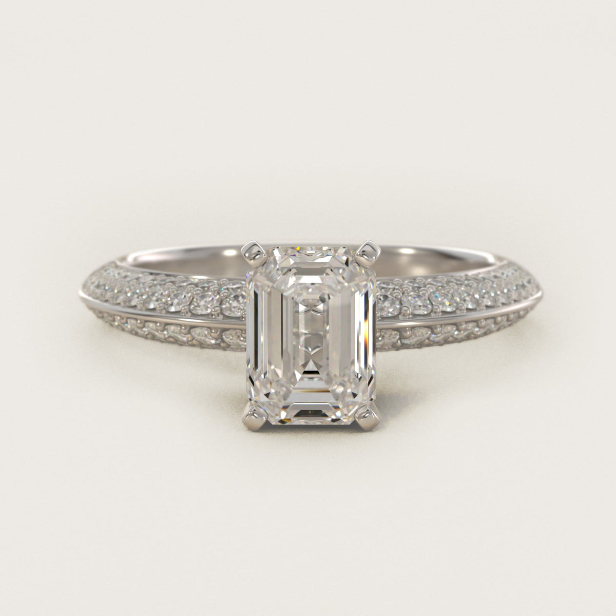 Sterling Silver Emerald Cut Moissanite Engagement Ring Knife Edge Micropavé Side Stone (2.0 ct., 1/3 ct. tw.) Main image