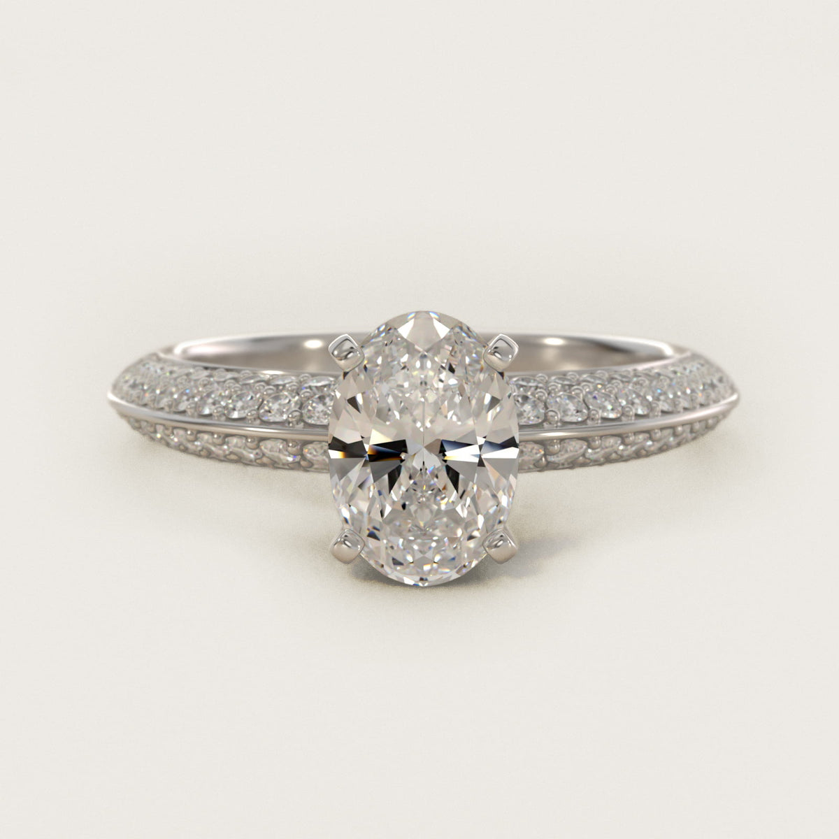 Sterling Silver Oval Cut Moissanite Engagement Ring Knife Edge Micropavé Side Stone (2.0 ct., 1/3 ct. tw.) Main image