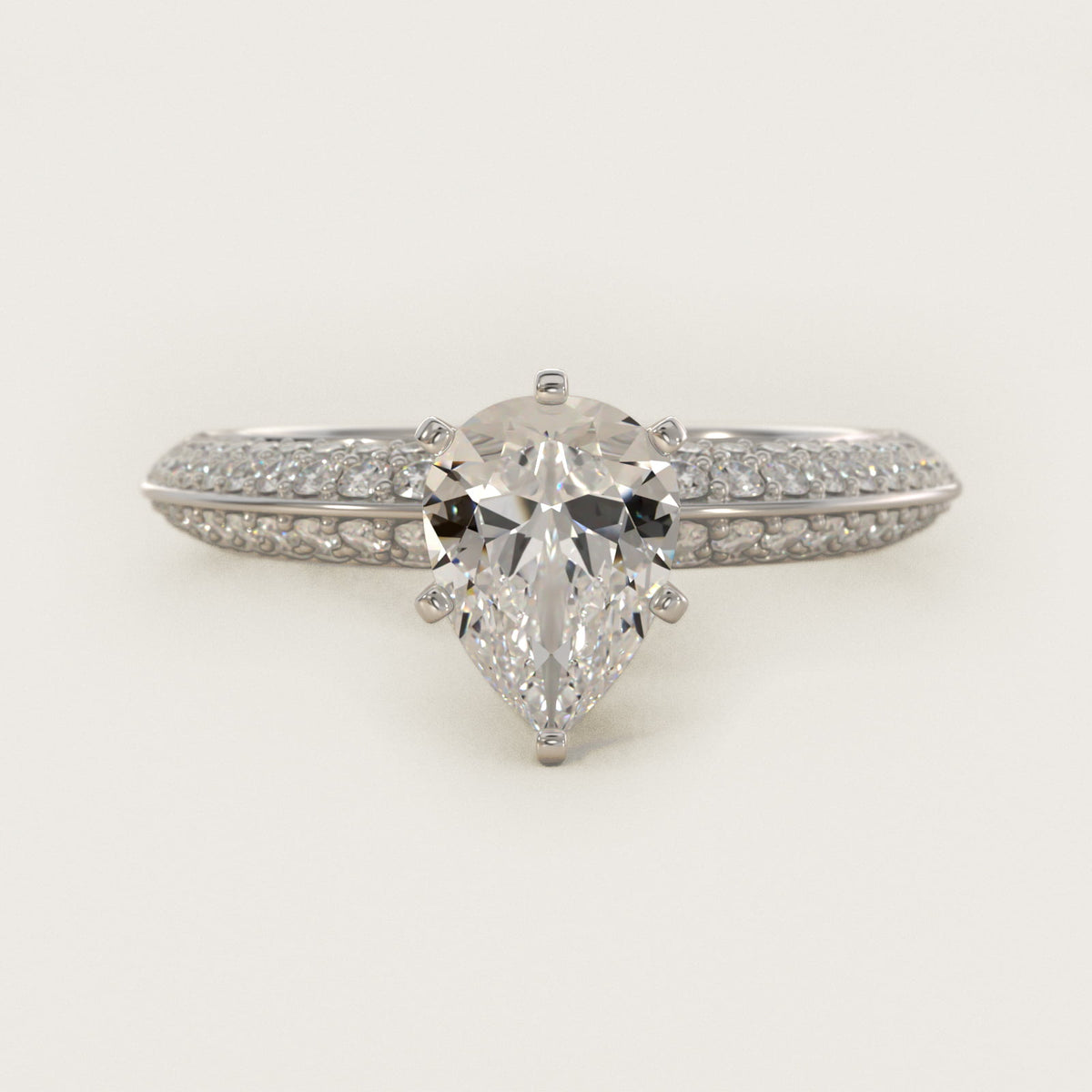 Sterling Silver Pear Cut Moissanite Engagement Ring Knife Edge Micropavé Side Stone (2.0 ct., 1/3 ct. tw.) Main image