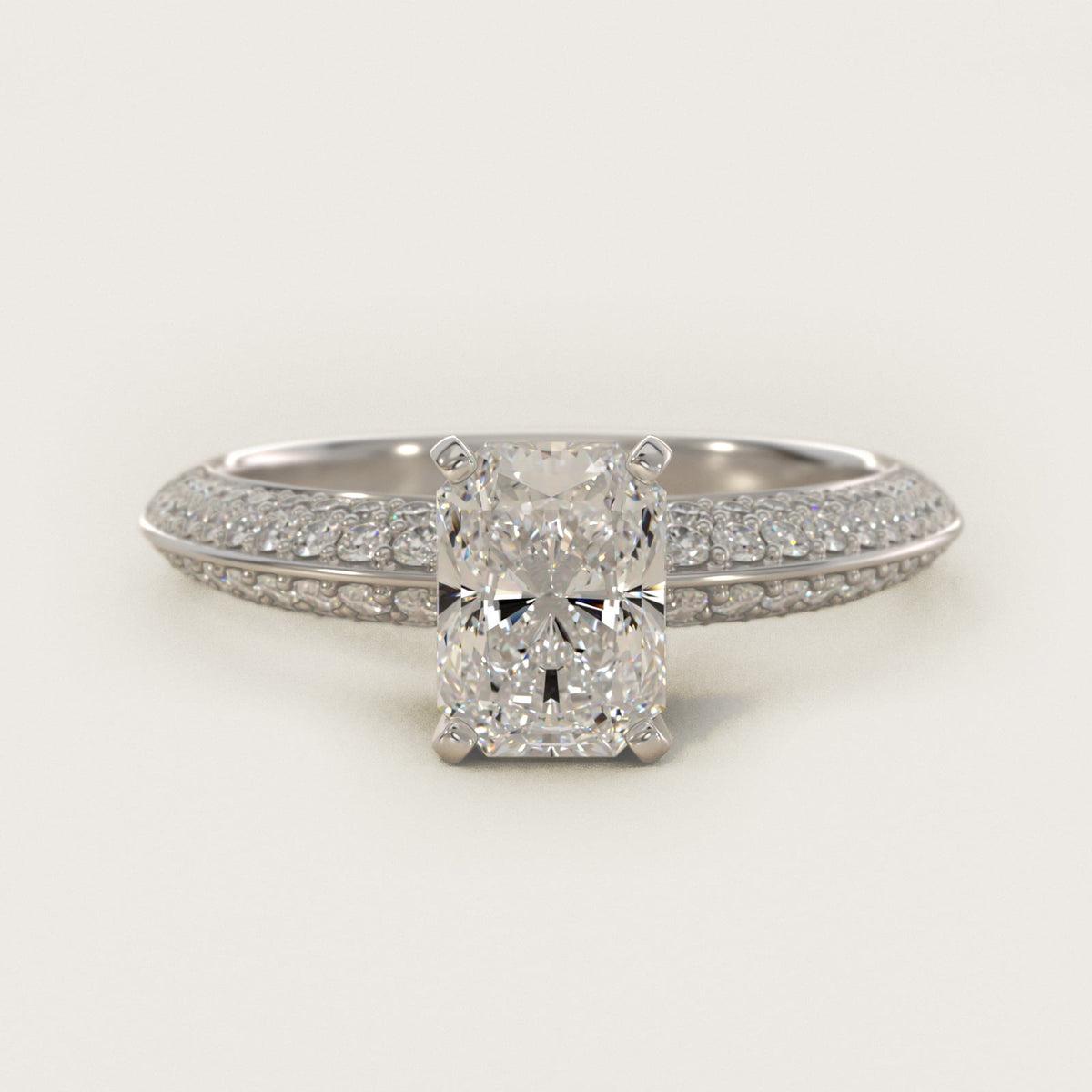 Sterling Silver Radiant Cut Moissanite Engagement Ring Knife Edge Micropavé Side Stone (2.0 ct., 1/3 ct. tw.) Main image