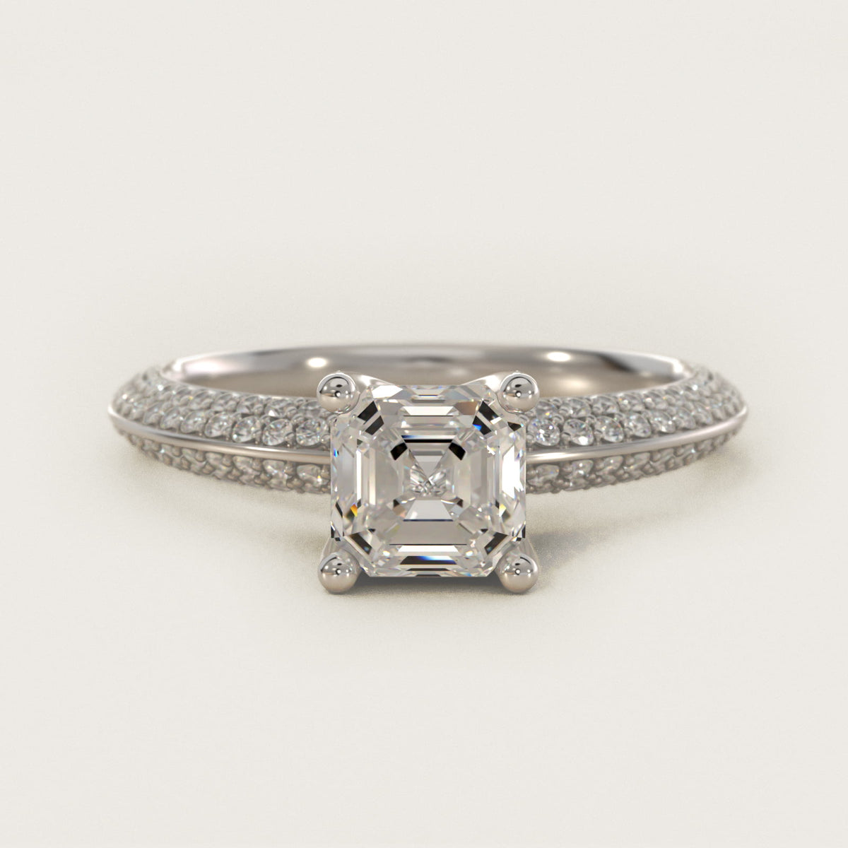 Sterling Silver Asscher Cut Moissanite Engagement Ring Knife Edge Micropavé Solitaire (2.0 ct., 3/8 ct. tw.) Main image