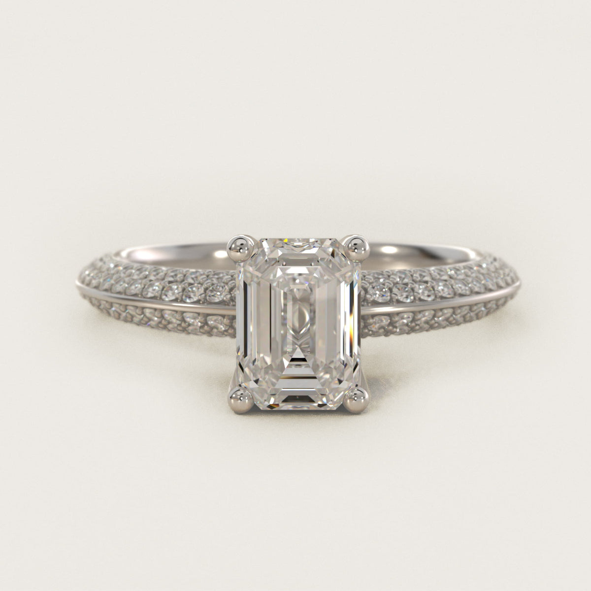 Sterling Silver Emerald Cut Moissanite Engagement Ring Knife Edge Micropavé Solitaire (2.0 ct., 3/8 ct. tw.) Main image