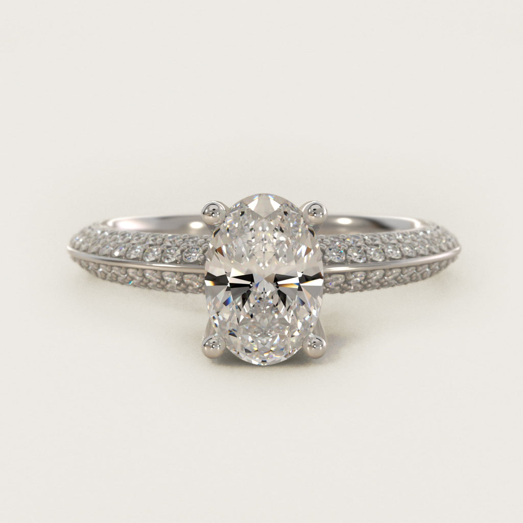 Sterling Silver Oval Cut Moissanite Engagement Ring Knife Edge Micropavé Solitaire (2.0 ct., 3/8 ct. tw.)