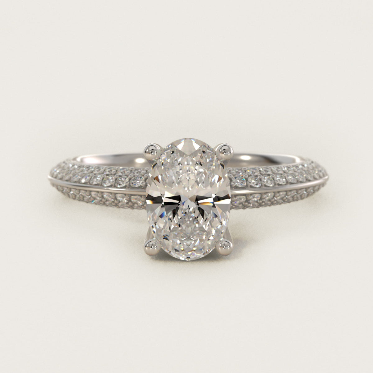 Sterling Silver Oval Cut Moissanite Engagement Ring Knife Edge Micropavé Solitaire (2.0 ct., 3/8 ct. tw.)