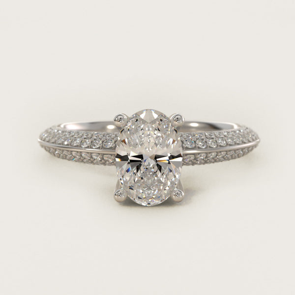 Sterling Silver Oval Cut Moissanite Engagement Ring Knife Edge Micropavé Solitaire (2.0 ct., 3/8 ct. tw.)