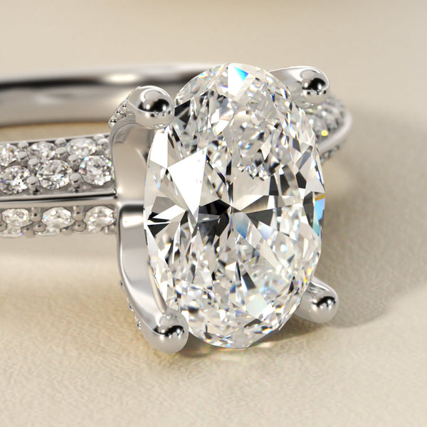 Sterling Silver Oval Cut Moissanite Engagement Ring Knife Edge Micropavé Solitaire (2.0 ct., 3/8 ct. tw.)