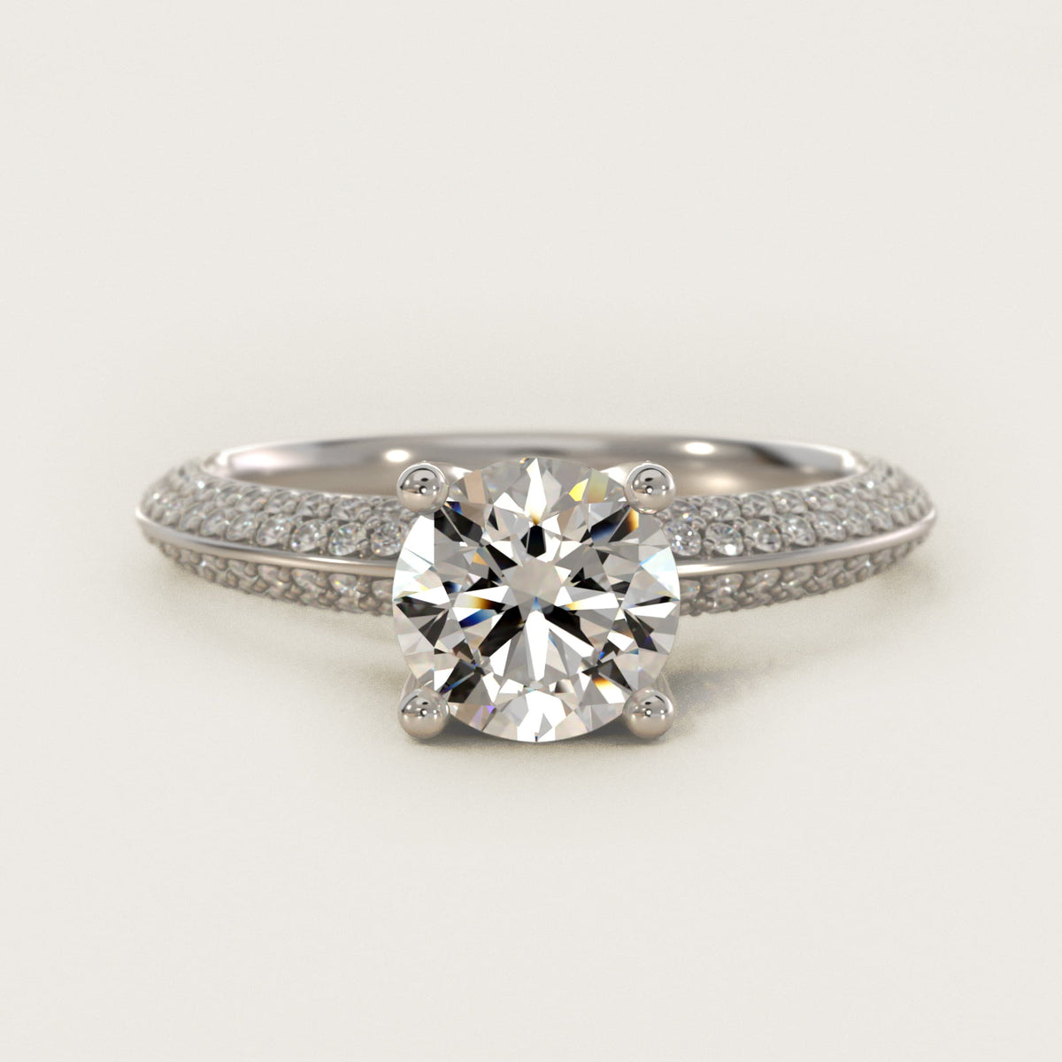 Sterling Silver Round Cut Moissanite Engagement Ring Knife Edge Micropavé Solitaire (2.0 ct., 3/8 ct. tw.) Main image
