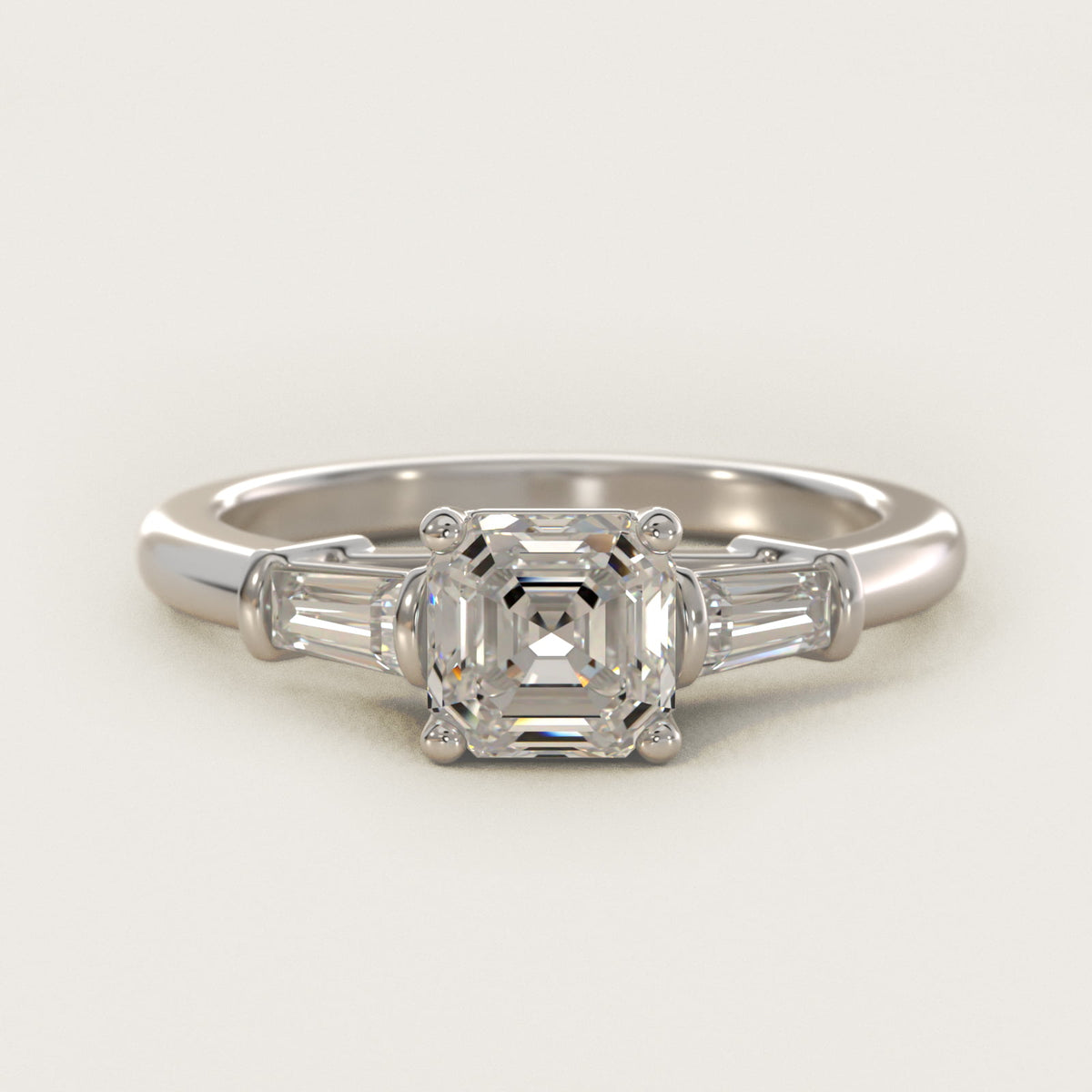 Sterling Silver Asscher Cut Moissanite Engagement Ring Three-Stone Tapered Baguette (2.0 ct., 1/4 ct. tw.) Main image