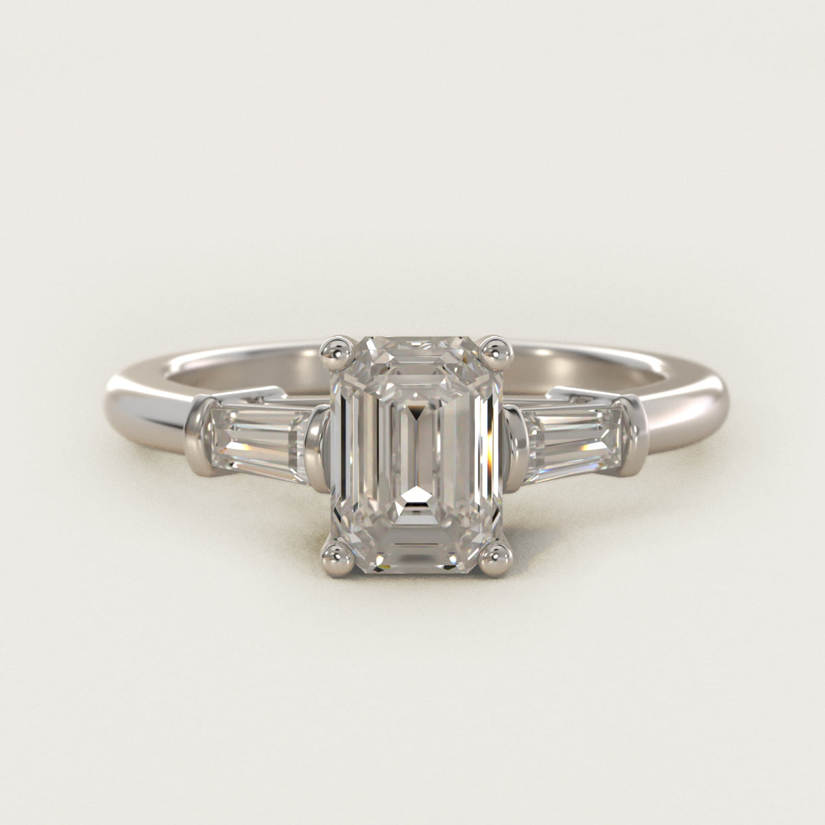 Sterling Silver Emerald Cut Moissanite Engagement Ring Three-Stone Tapered Baguette (2.0 ct., 1/4 ct. tw.) Main image