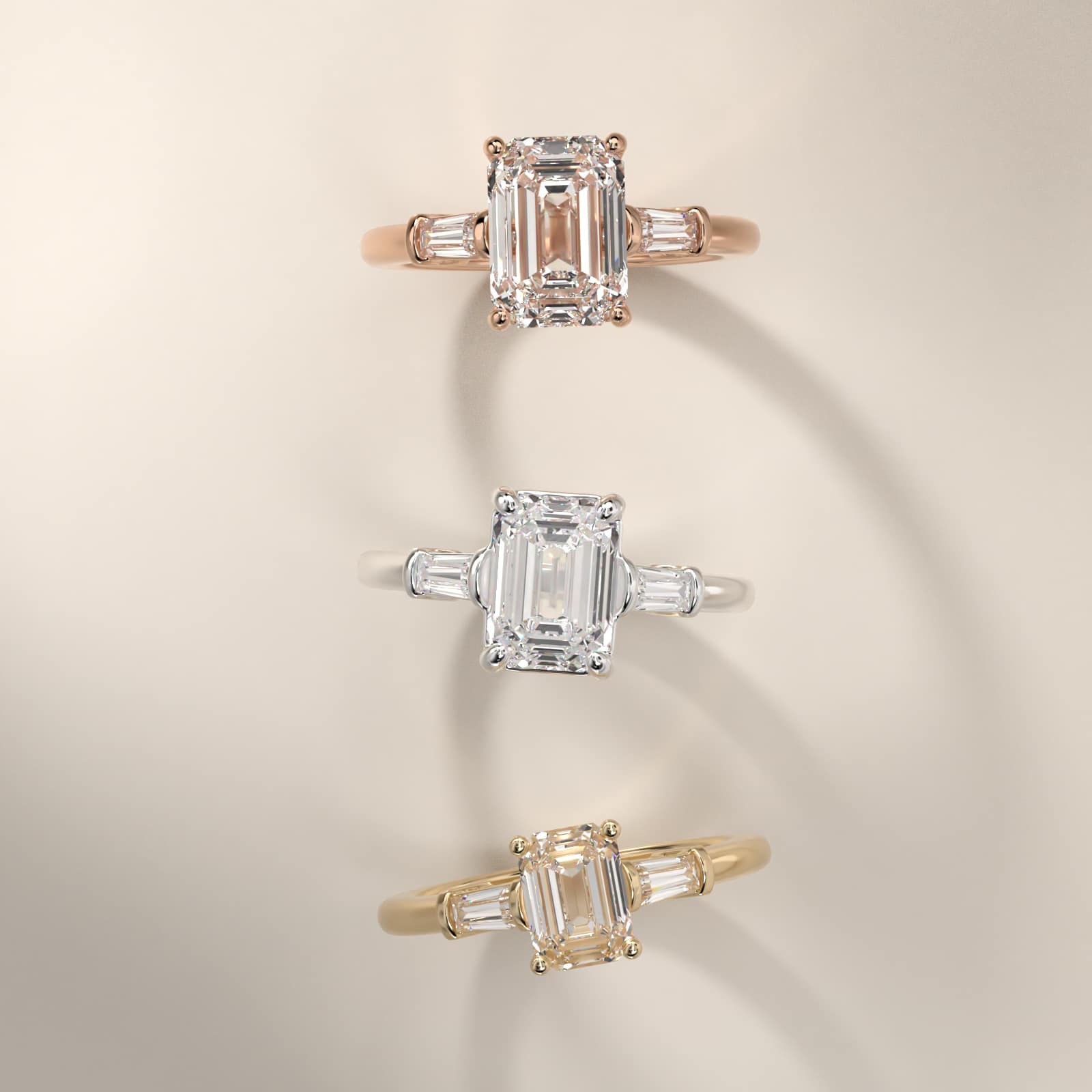 Sterling Silver Emerald Cut Moissanite Engagement Ring Three-Stone Tapered Baguette (2.0 ct., 1/4 ct. tw.) Secondary image
