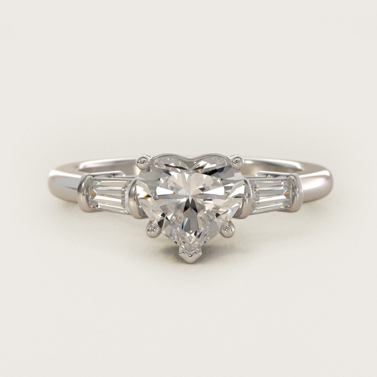 Sterling Silver Heart Cut Moissanite Engagement Ring Three-Stone Tapered Baguette (2.0 ct., 1/4 ct. tw.) Main image