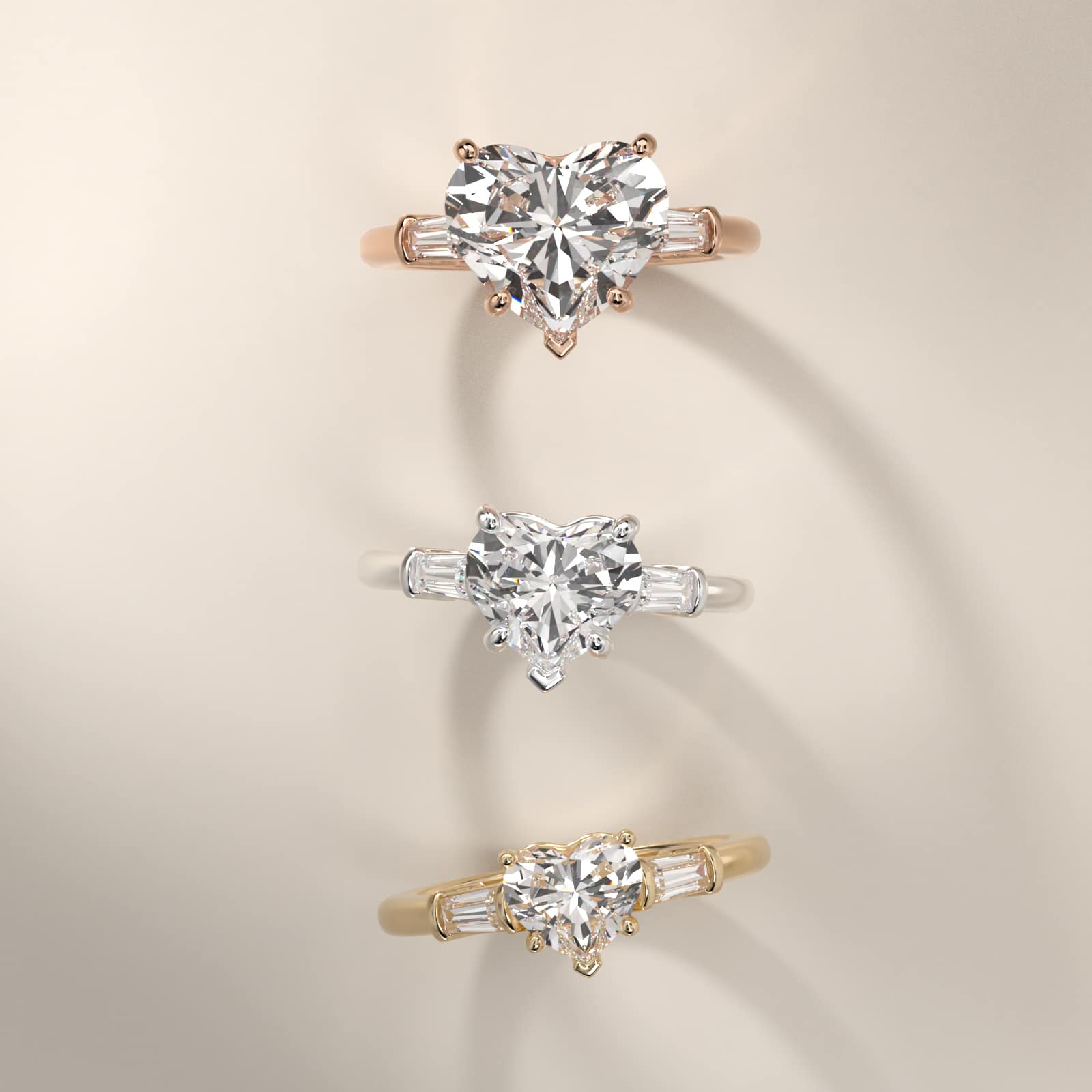 Sterling Silver Heart Cut Moissanite Engagement Ring Three-Stone Tapered Baguette (2.0 ct., 1/4 ct. tw.) Secondary image