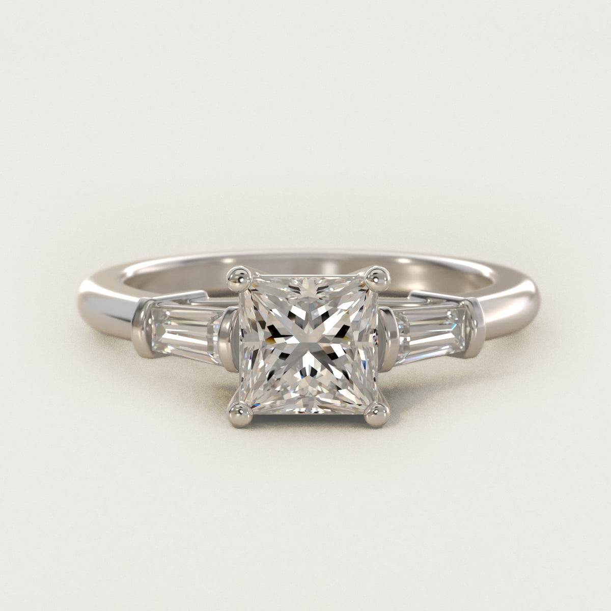 Sterling Silver Princess Cut Moissanite Engagement Ring Three-Stone Tapered Baguette (2.0 ct., 1/4 ct. tw.)
