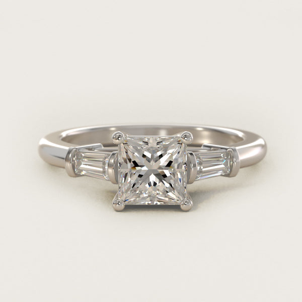 Sterling Silver Princess Cut Moissanite Engagement Ring Three-Stone Tapered Baguette (2.0 ct., 1/4 ct. tw.)