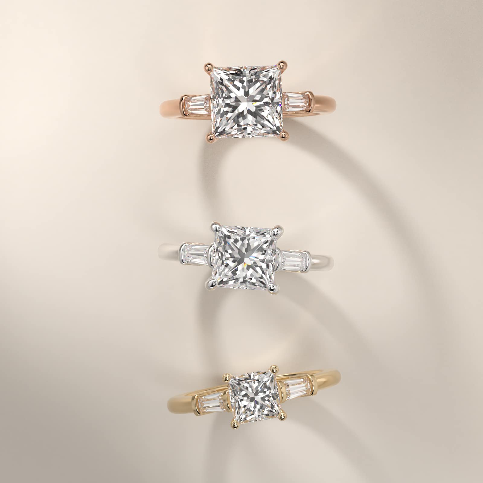 Sterling Silver Princess Cut Moissanite Engagement Ring Three-Stone Tapered Baguette (2.0 ct., 1/4 ct. tw.) Secondary image