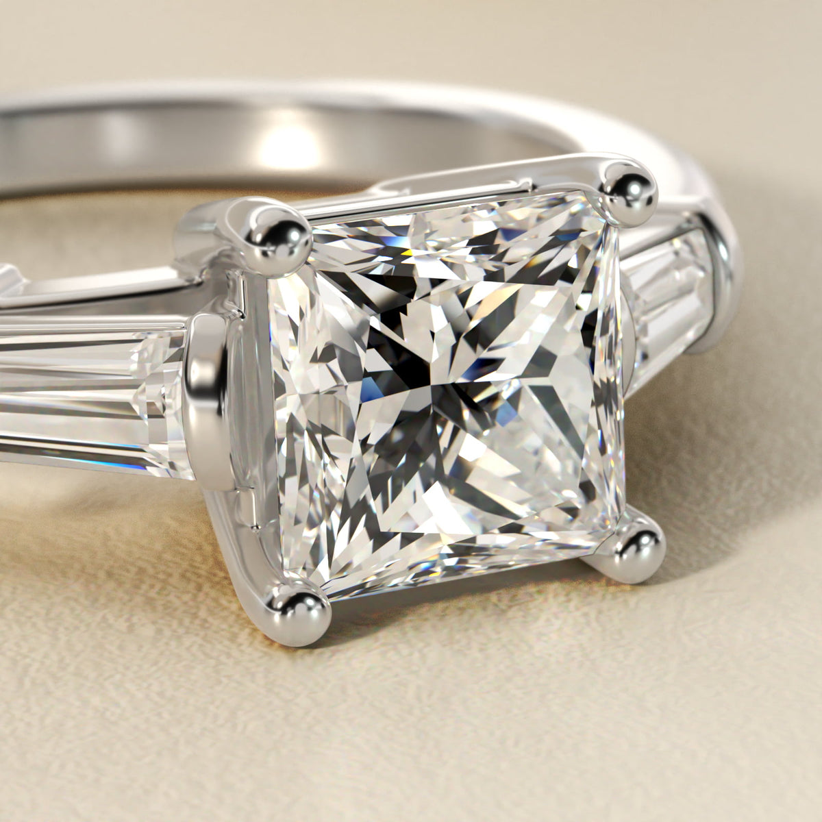 Sterling Silver Princess Cut Moissanite Engagement Ring Three-Stone Tapered Baguette (2.0 ct., 1/4 ct. tw.)