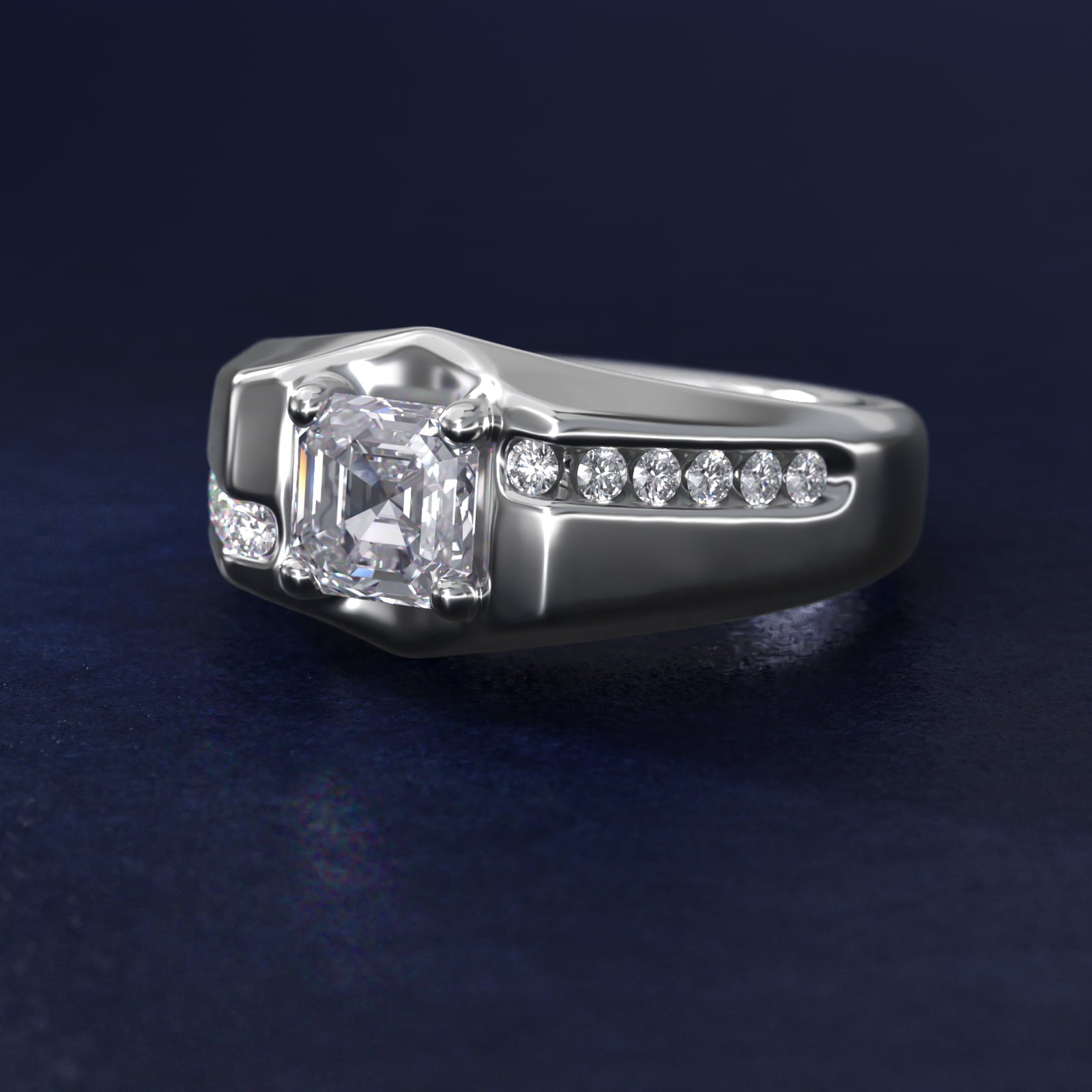 Sterling Silver Asscher Cut Moissanite Men's Engagement Ring Bypass Channel (2.0 ct., 1/4 ct. tw.) Secondary image