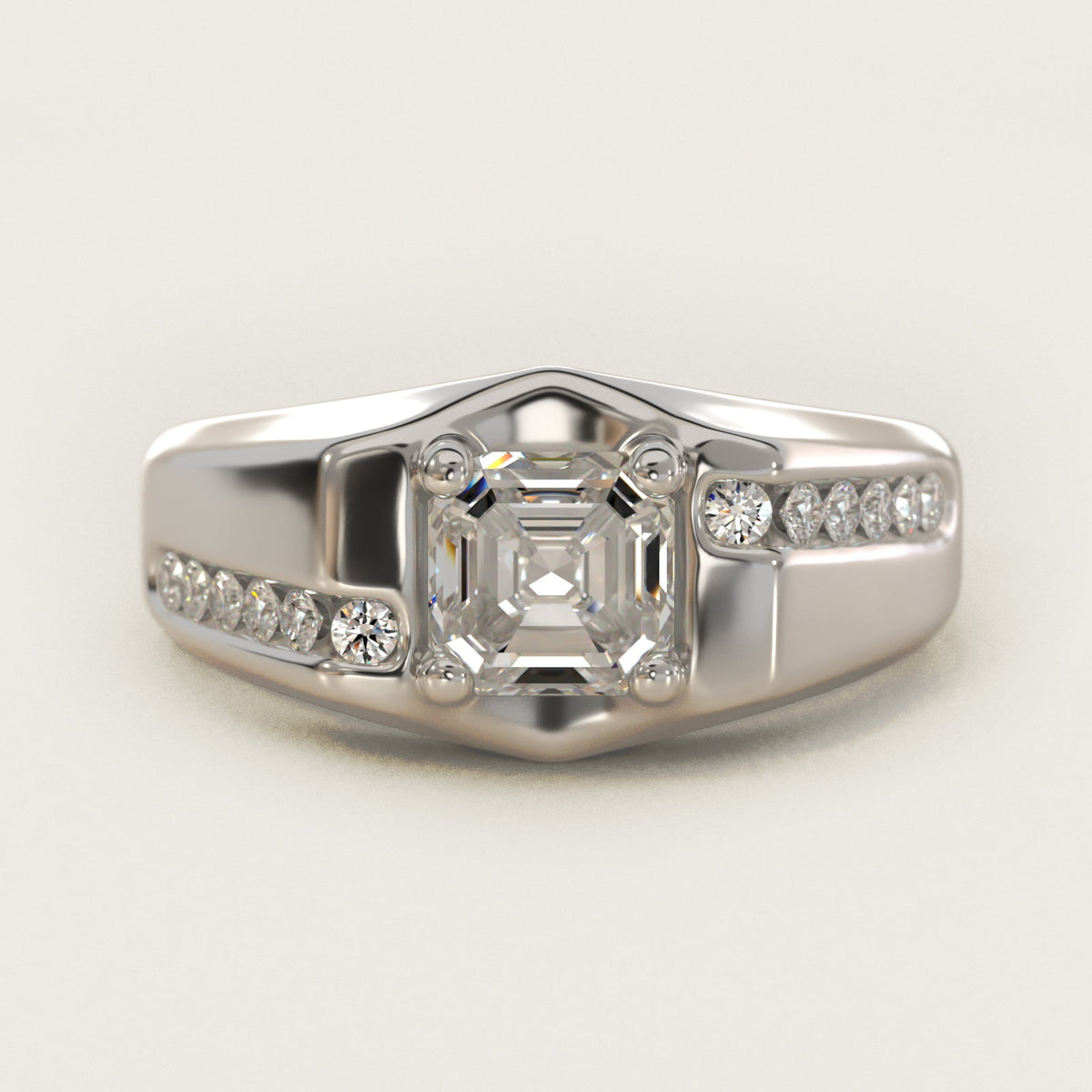 Sterling Silver Asscher Cut Moissanite Engagement Ring Men's Bypass Channel (2.0 ct., 1/4 ct. tw.) Main image