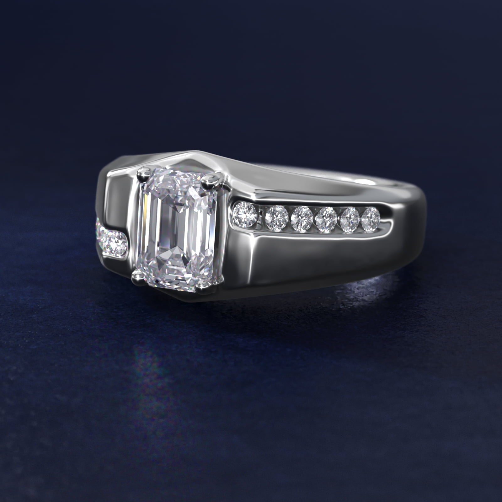 Sterling Silver Emerald Cut Moissanite Men's Engagement Ring Bypass Channel (2.0 ct., 1/4 ct. tw.) Secondary image