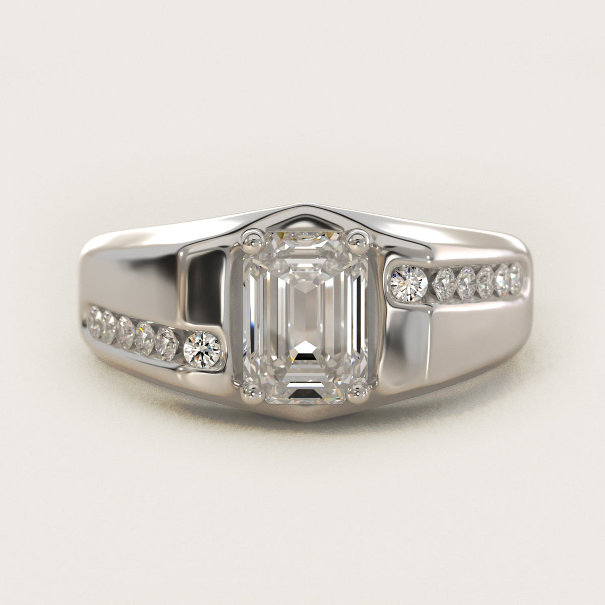 Sterling Silver Emerald Cut Moissanite Engagement Ring Men's Bypass Channel (2.0 ct., 1/4 ct. tw.) Main image
